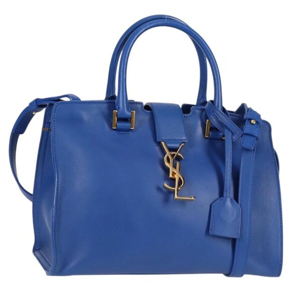 SAINT LAURENT Baby Kabas Hand Bag Leather 2way Blue Gold - Picture 1 of 15